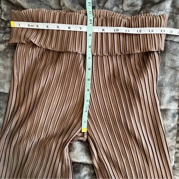 Love Cameron LA Light brown Wide Leg Ruffled Stretchy Pants High Waist Pull On - Picture 7 of 10